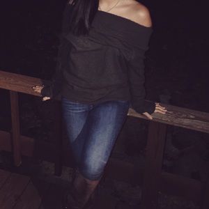 Dark olive green off shoulder sweater